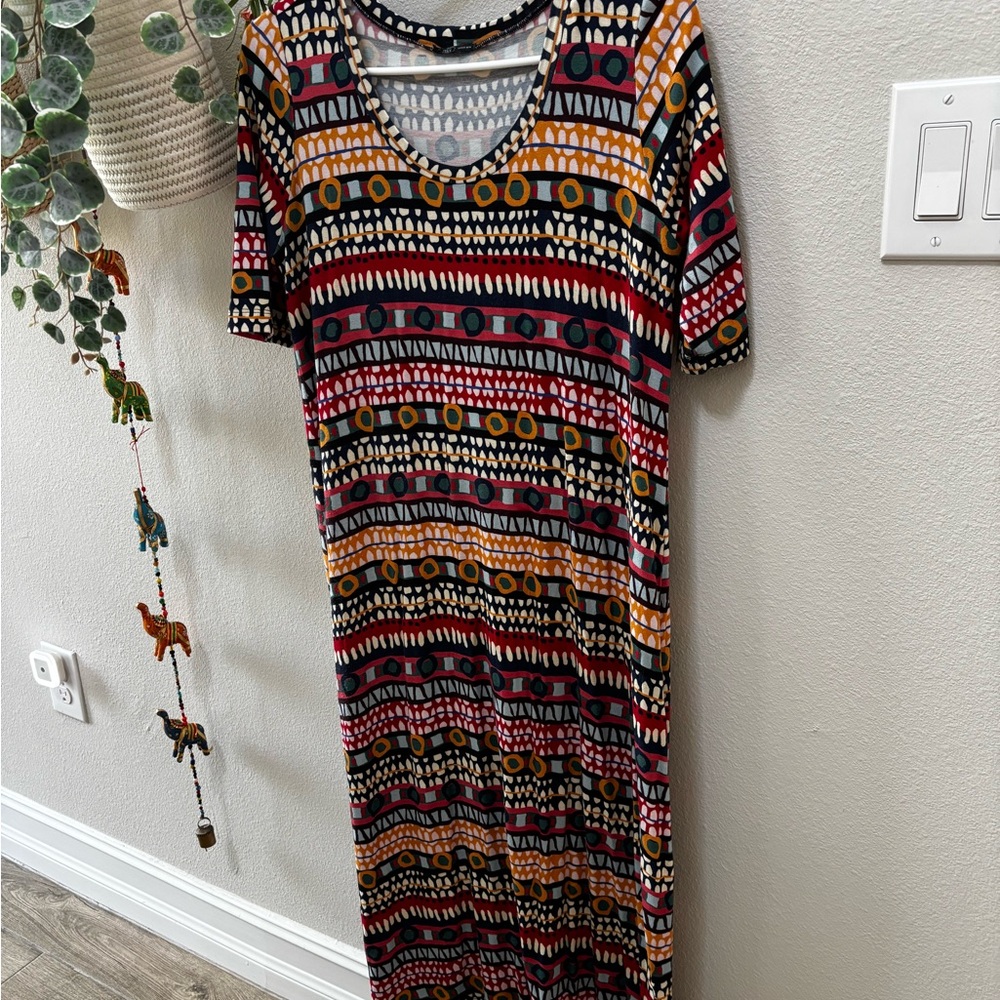 Orange and Pink V-Neck Short Sleeve Maxi Sundress